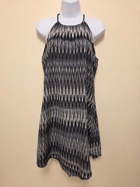 Fifth & Park Black Multi Abstract Print Halter Dress with V-Shaped Hemline - XS